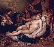 Danae receiving Jupiter as a shower of gold.